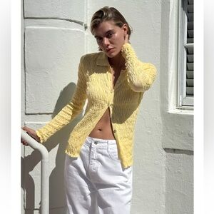 Zara Textured Knit Top Yellow Polo - New